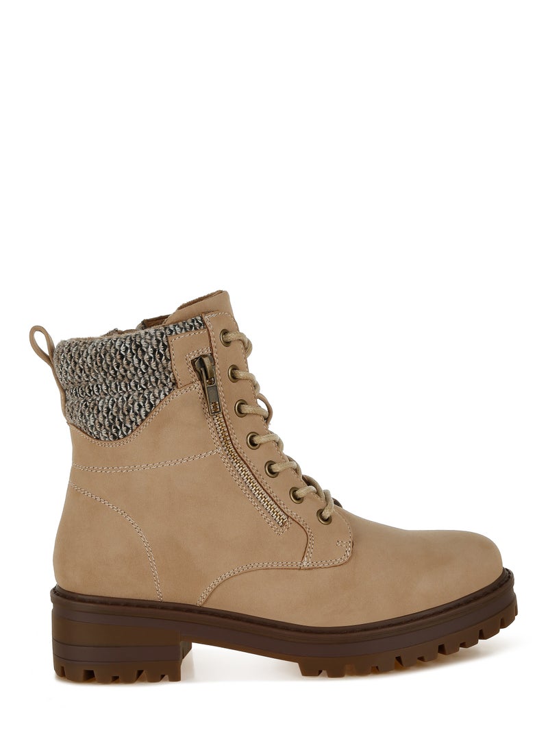 لندن راج أحذية المشي النسائية من لندن راغ ذات الياقة المحبوكة والسحاب باللون البيج - Image 1