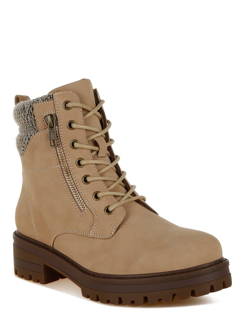 لندن راج أحذية المشي النسائية من لندن راغ ذات الياقة المحبوكة والسحاب باللون البيج - Image 2