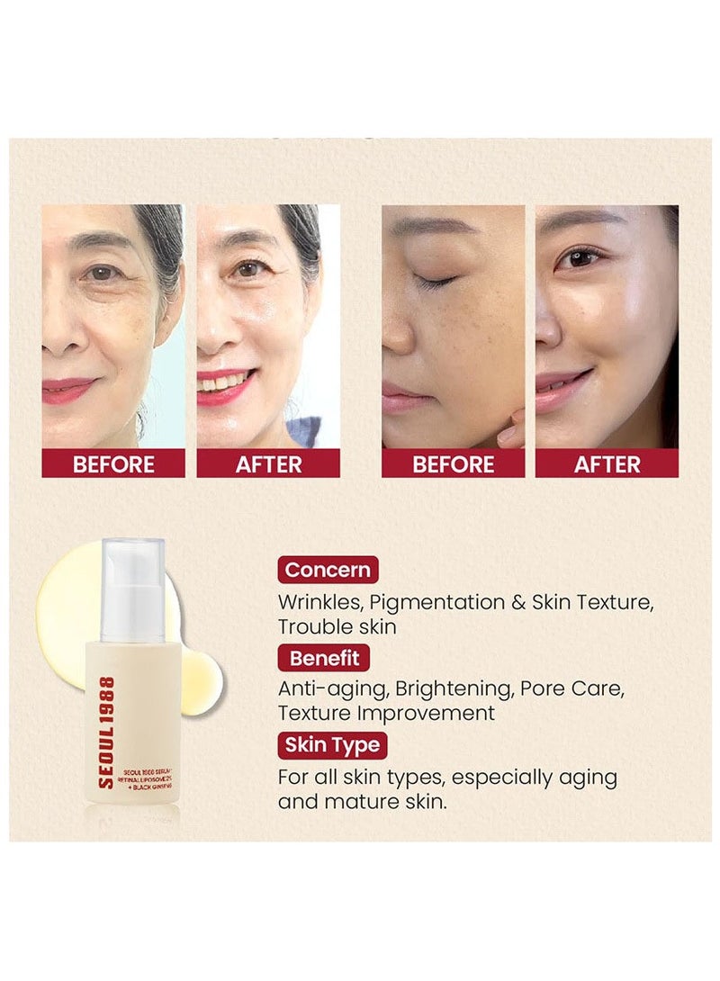 K-SECRET SEOUL 1988 Retinal Serum: 2% Retinal Liposome Black Ginseng Niacinamide Bakuchiol Vitamin C & 3 Peptides for Wrinkle Care Anti Aging - Korean Skincare Fragrance Paraben Cruelty Free 30mL - Image 4