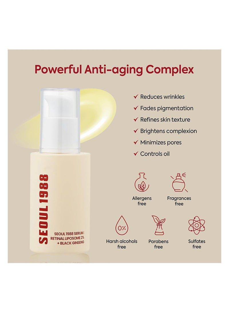 K-SECRET SEOUL 1988 Retinal Serum: 2% Retinal Liposome Black Ginseng Niacinamide Bakuchiol Vitamin C & 3 Peptides for Wrinkle Care Anti Aging - Korean Skincare Fragrance Paraben Cruelty Free 30mL - Image 5