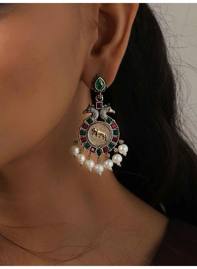 trueBrowns trueBrowns Silver Gold Tone Embossed Earrings