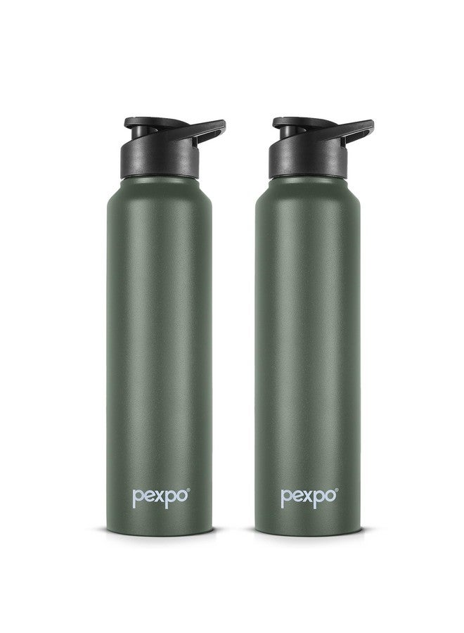 PEXPO Chromo ISI Certified Stainless Steel Sports/Fridge Sipper Water Bottle, 750ml, Military Green Pack of 2 | BPA Free | Water Bottle for Office, Gym, School, Yoga, Trekking, Men, Women and Kids - Image 1