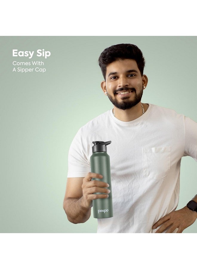 PEXPO Chromo ISI Certified Stainless Steel Sports/Fridge Sipper Water Bottle, 750ml, Military Green Pack of 2 | BPA Free | Water Bottle for Office, Gym, School, Yoga, Trekking, Men, Women and Kids - Image 5