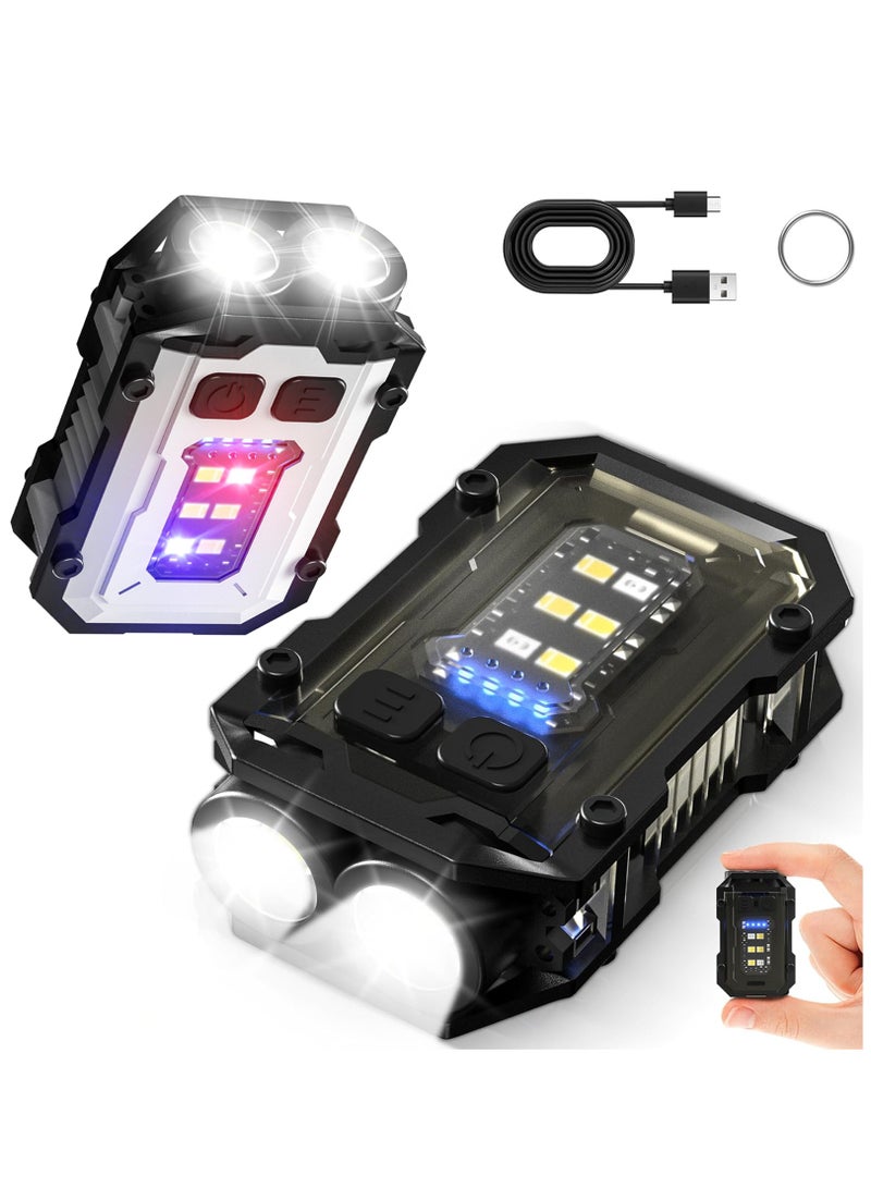 Zikra Mini Keychain Flashlight with Magnet & Clip, USB C Rechargeable, EDC, Super Bright 800 High Lumens, LED & COB Portable Flash Lights-8 Modes, IP65 Waterproof, Black, White(2 Pack) - Image 1