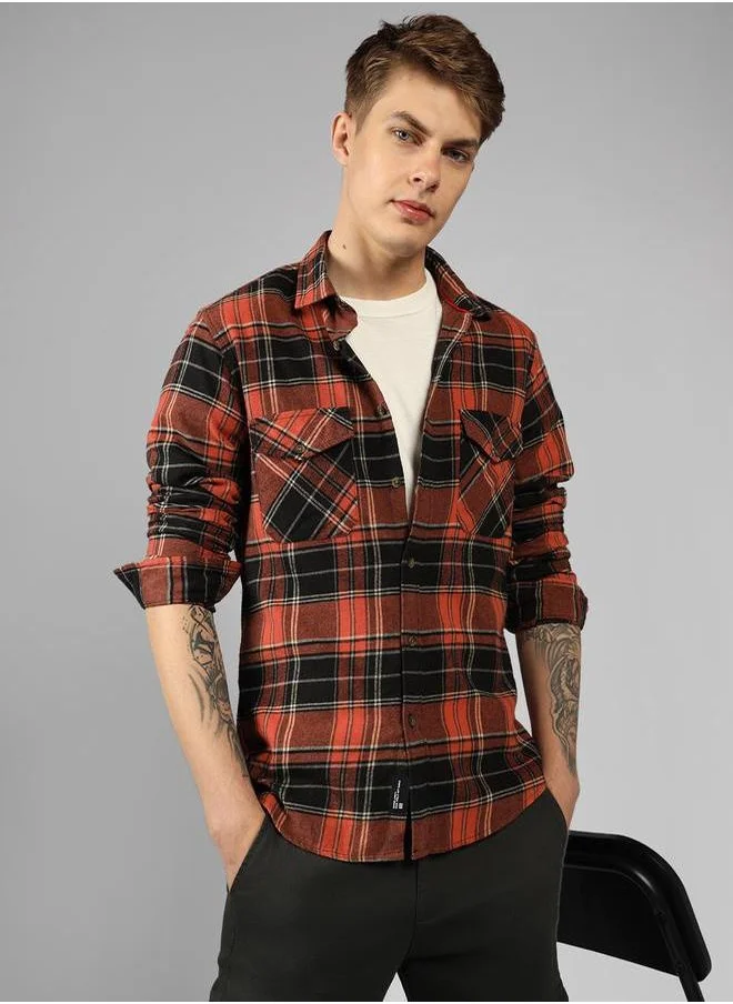 Dennis Lingo Checked Relaxed Fit Spread Collar Shirt