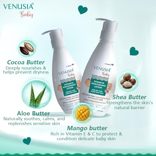 VENUSIA Dr. Reddy's Baby Intensive Moisturizing Lotion | Safe, Hydrating and Gentle | Goodness of Shea, Aloe, Cocoa and Mango Butter | Soothes Baby Skin | 300g - Image 5