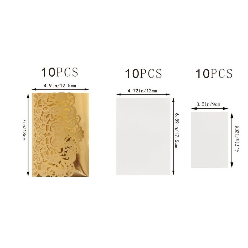Champagne Golden Wedding Invitations 10 Sets Tri Fold Cards With Envelopes - Image 5