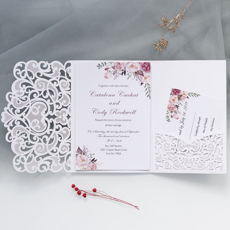 Champagne Golden Wedding Invitations 10 Sets Tri Fold Cards With Envelopes - Image 1
