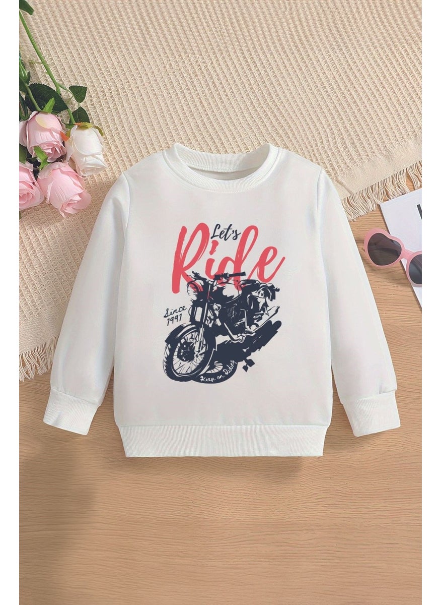 Myada New Season Let's Ride Written Motorcycle Printed Oversize Hooded Kids Sweatshirt 13605  - Image 1