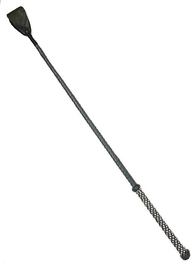 Pets Triangle Leather Braided Riding Crop Unbreakable Stick Toy and Game Whip 27 inches Gray - Image 2