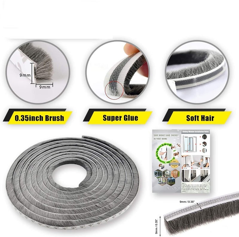 Vinsh Enterprise VINSH ENTERPRISE 10 Meters Door Sealing Strip for Home Soundproof Window Sealing Strips Windproof Dustproof Door Window Frame Seal Self Adhesive Brush Strip Sliding Window Seal Window Door Seal  - Image 5