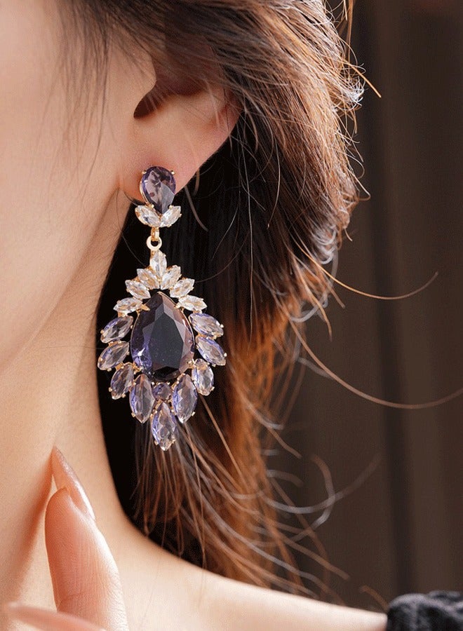 Women's Golden Plated Long Earrings, Purple Zircon Statement Earrings for Ladies, Copper & Zircon Earrings Ideal for Wedding & Festive Wear - Image 5