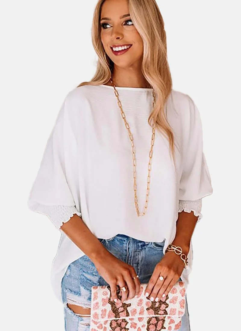 YUNIQEE White Solid Long Sleeve Boat Neck Tunics