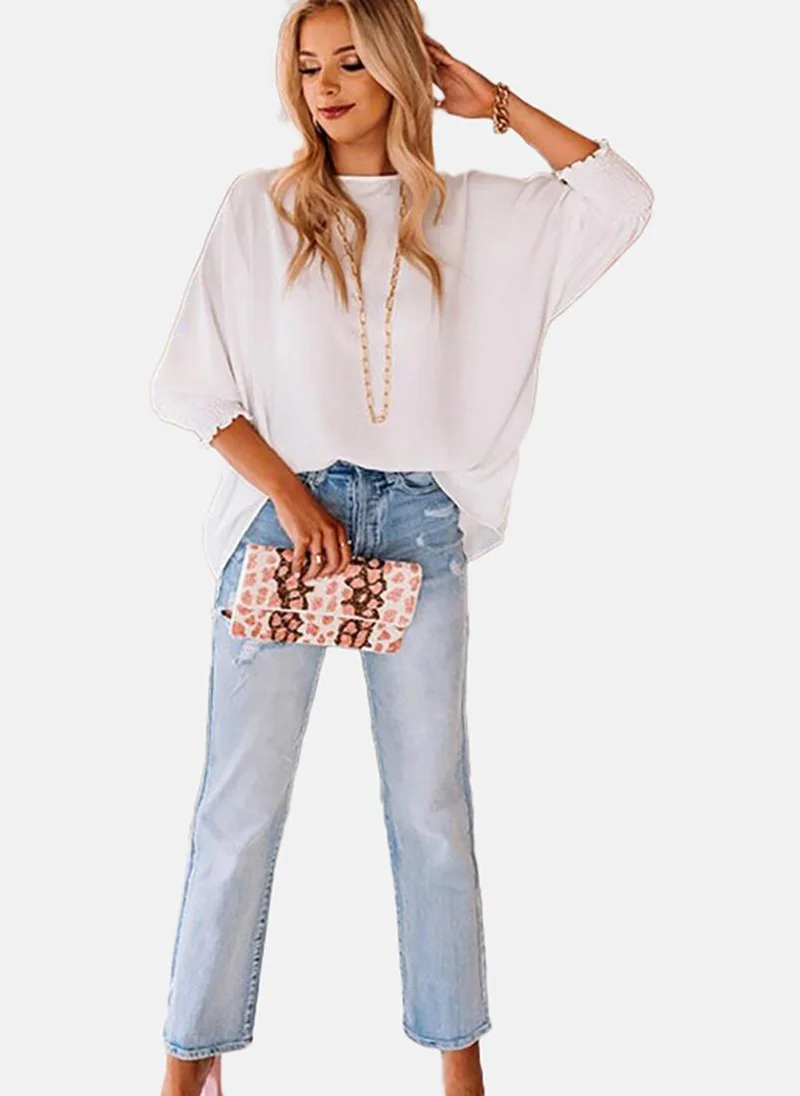YUNIQEE White Solid Long Sleeve Boat Neck Tunics