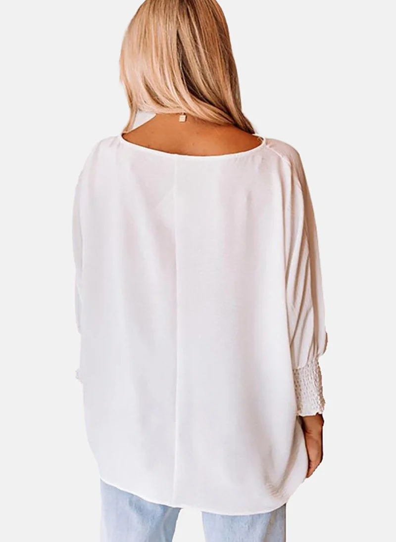 YUNIQEE White Solid Long Sleeve Boat Neck Tunics