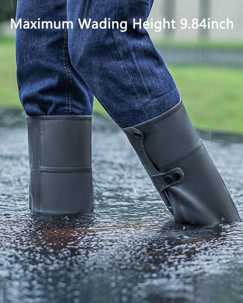 Massmot 13 inch Tall Silicone Shoe Cover Waterproof, Double-Breasted Waterproof Layer Shoes Cover for Rainy Season, Anti Slip and Wear-Resistant, Reusable Non-Slip Shoe Rain Cover (7 UK, Grey) - Image 5
