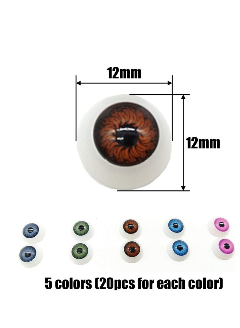 SUNSAR 12mm Doll Eyeballs Half Round Plastic Eyes, Craft Plastic Fake Eyes, 100pcs/box Animal Eyes Doll Eyeballs Plastic Eyes Eyeball for DIY Doll and Craft Making - Image 3