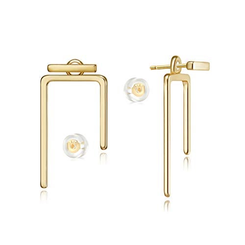 LOYATA Ear Jacket Earrings Gold Stud Bar Thread 14K Gold Plated Dainty Small Simple Hypoallergenic Geometric Jewelry Gift for Women - Image 1