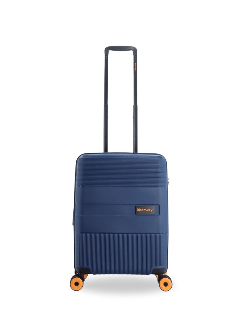 Discovery Discovery Trails Carry-On Small Cabin PP Hardside Luggage Navy, Durable Expandable Unbreakable Double Zip Lightweight Travel Bag 4 Double Wheel TSA Lock 21 Inch Suitcase Trolley Bag.  - Image 1