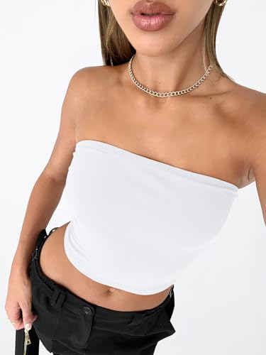 Trendy Queen Womens Tube Tops Strapless Crop Tops Basic Backless Sleeveless Bandeau Going Out Cute 2025 Summer Outfits White XS - Image 5