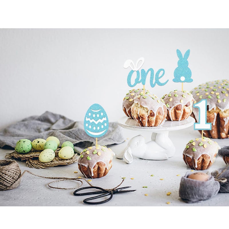 Moitkptt 24Pcs Easter 1st Birthday Cupcake Toppers  One Cupcake Topper for 1st Birthday Decorations  Baby Shower Decorations (Blue) - Image 4