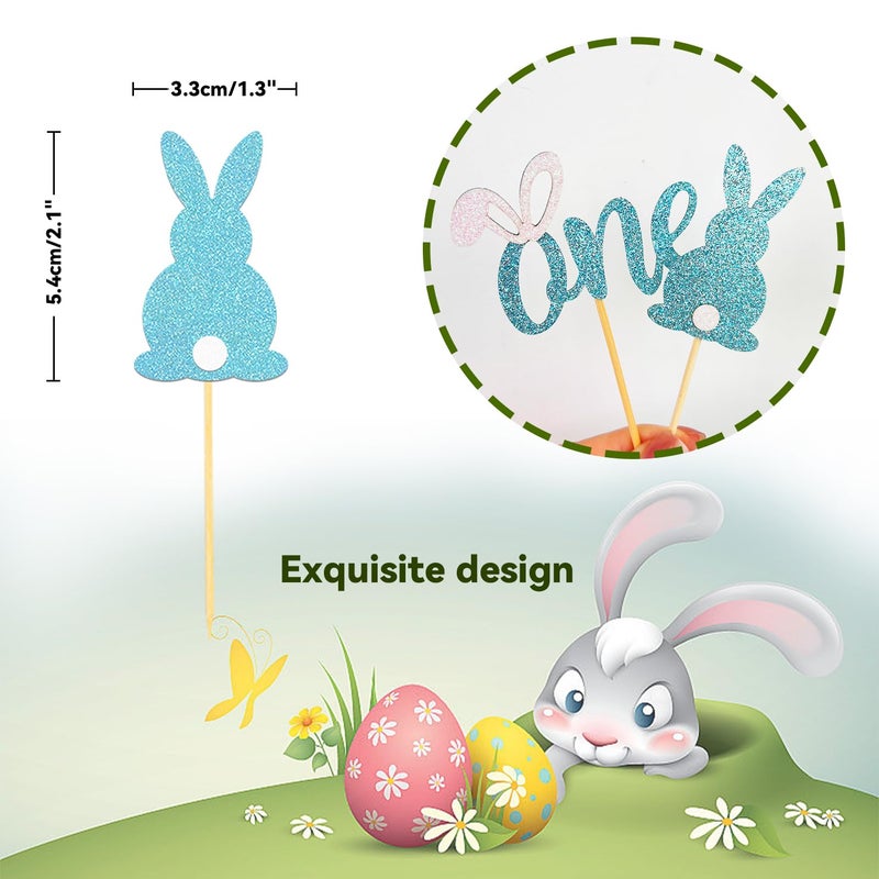 Moitkptt 24Pcs Easter 1st Birthday Cupcake Toppers  One Cupcake Topper for 1st Birthday Decorations  Baby Shower Decorations (Blue) - Image 2