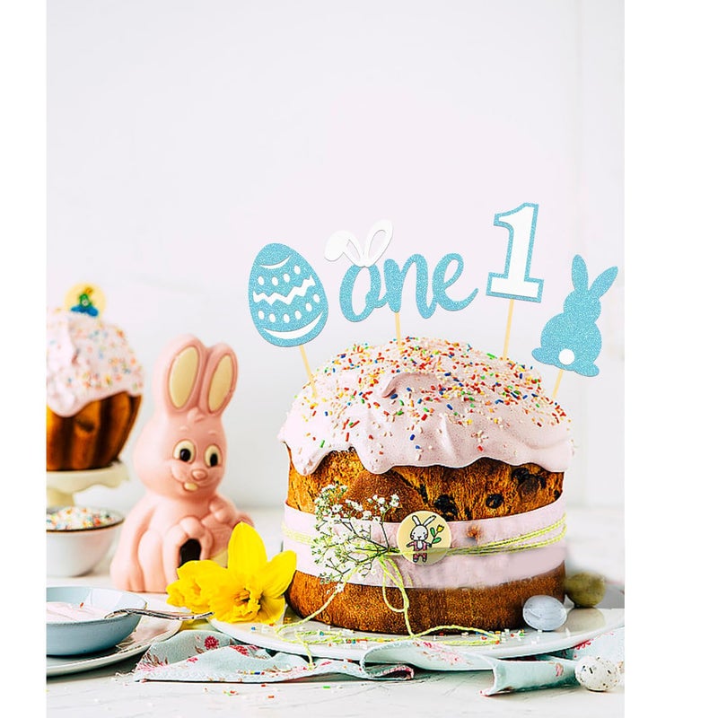 Moitkptt 24Pcs Easter 1st Birthday Cupcake Toppers  One Cupcake Topper for 1st Birthday Decorations  Baby Shower Decorations (Blue) - Image 5