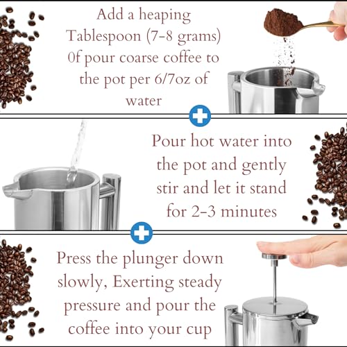 Mixpresso Stainless Steel French Press Coffee Maker 27 Oz 800ml, Double Wall Insulated French Press Stainless Steel, Built-In Thermometer, Easy Clean Tea Brewer, Easy Press Durable Metal Coffee Press - Image 4