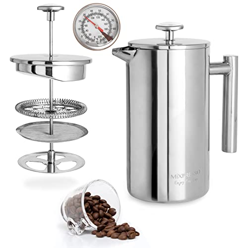 Mixpresso Stainless Steel French Press Coffee Maker 27 Oz 800ml, Double Wall Insulated French Press Stainless Steel, Built-In Thermometer, Easy Clean Tea Brewer, Easy Press Durable Metal Coffee Press - Image 1