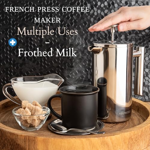 Mixpresso Stainless Steel French Press Coffee Maker 27 Oz 800ml, Double Wall Insulated French Press Stainless Steel, Built-In Thermometer, Easy Clean Tea Brewer, Easy Press Durable Metal Coffee Press - Image 5