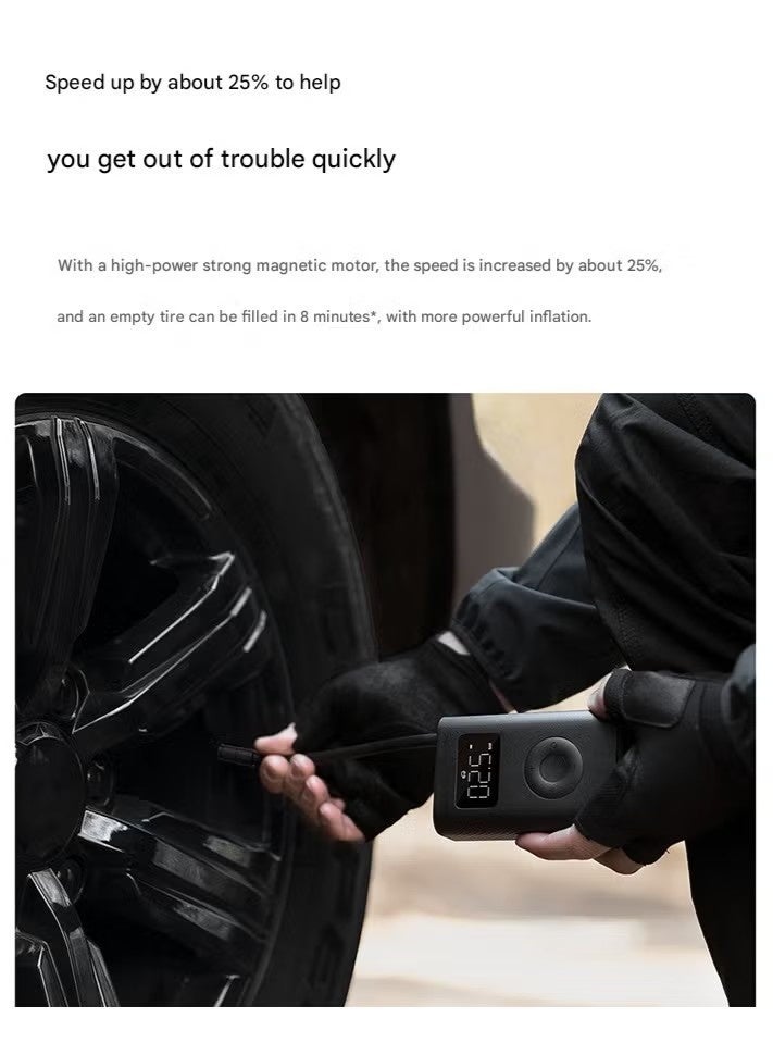 NIBEMINENT Portable Air Compressor 2 Wireless – Mini Tire Inflator,Automatic Air Pump,150 PSI Fast Auto Inflation with Digital Pressure Gauge (Portable & USB-C) for Car, Bicycle, Motorcycle, Ball, Bike, Balloon, Black - Image 2