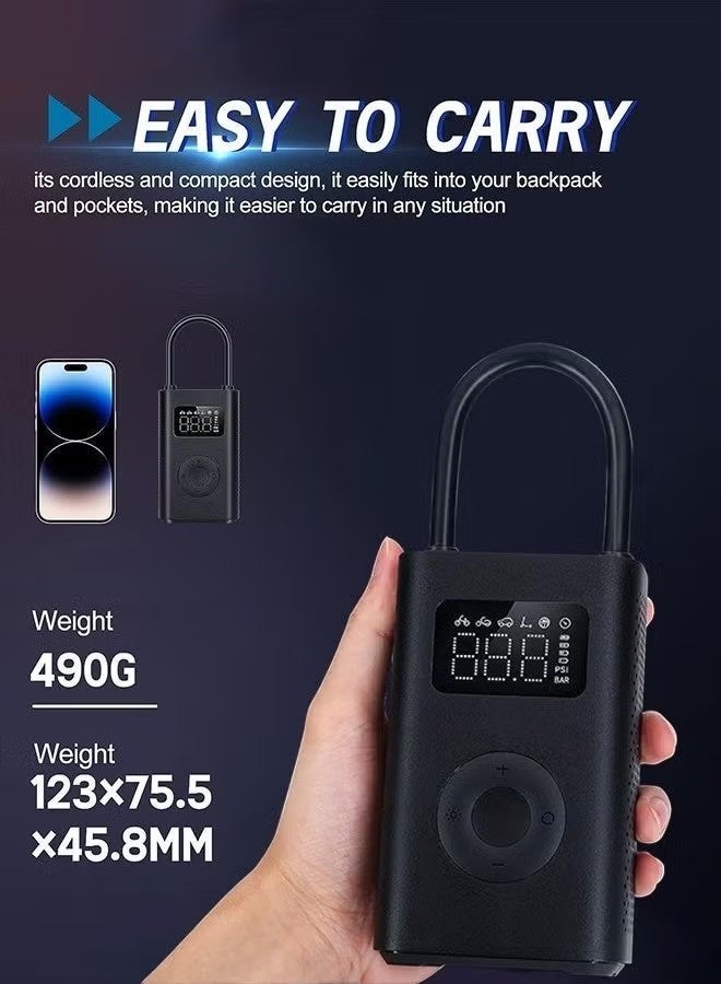 NIBEMINENT Portable Air Compressor 2 Wireless – Mini Tire Inflator,Automatic Air Pump,150 PSI Fast Auto Inflation with Digital Pressure Gauge (Portable & USB-C) for Car, Bicycle, Motorcycle, Ball, Bike, Balloon, Black - Image 5