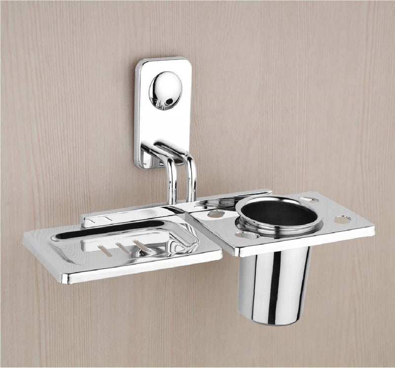 Ferio Stainless Steel Soap Dish with Tumbler Holder/Soap Stand/Tooth Brush Holder/Bathroom Accessories Chrome Finish(Pack of 1) - Image 3