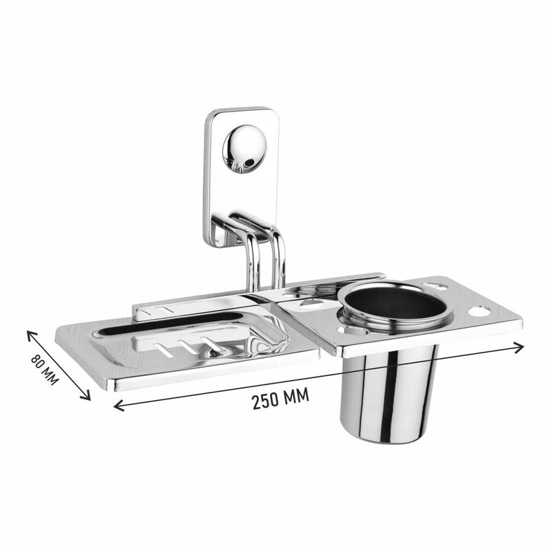 Ferio Stainless Steel Soap Dish with Tumbler Holder/Soap Stand/Tooth Brush Holder/Bathroom Accessories Chrome Finish(Pack of 1) - Image 4