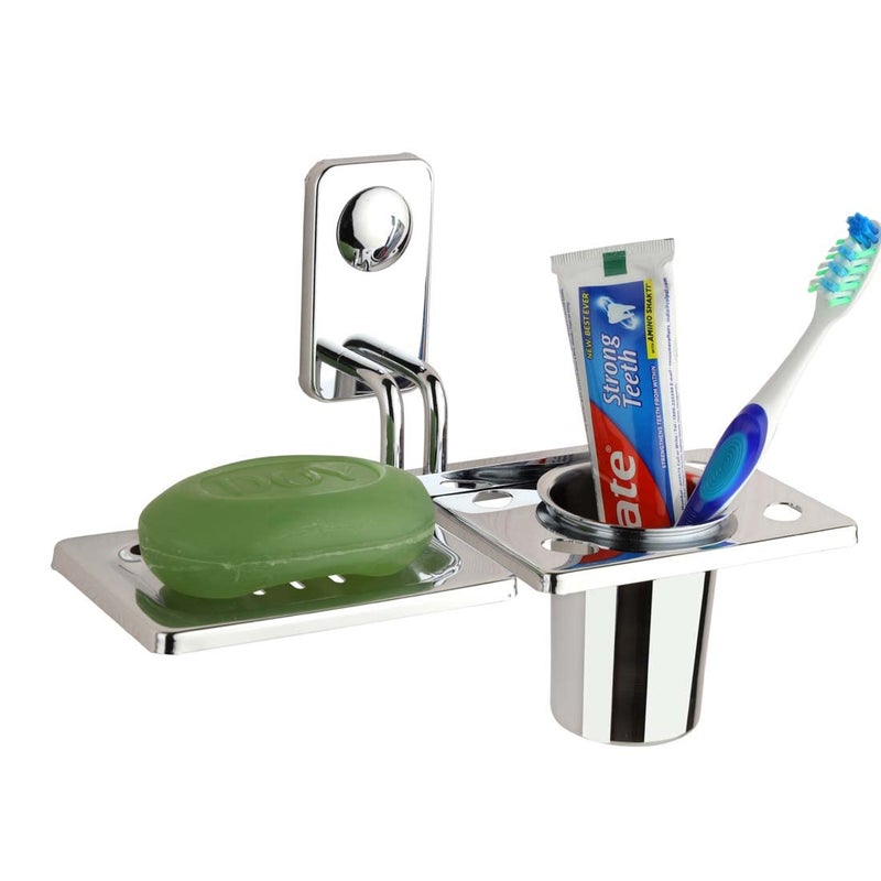 Ferio Stainless Steel Soap Dish with Tumbler Holder/Soap Stand/Tooth Brush Holder/Bathroom Accessories Chrome Finish(Pack of 1) - Image 2