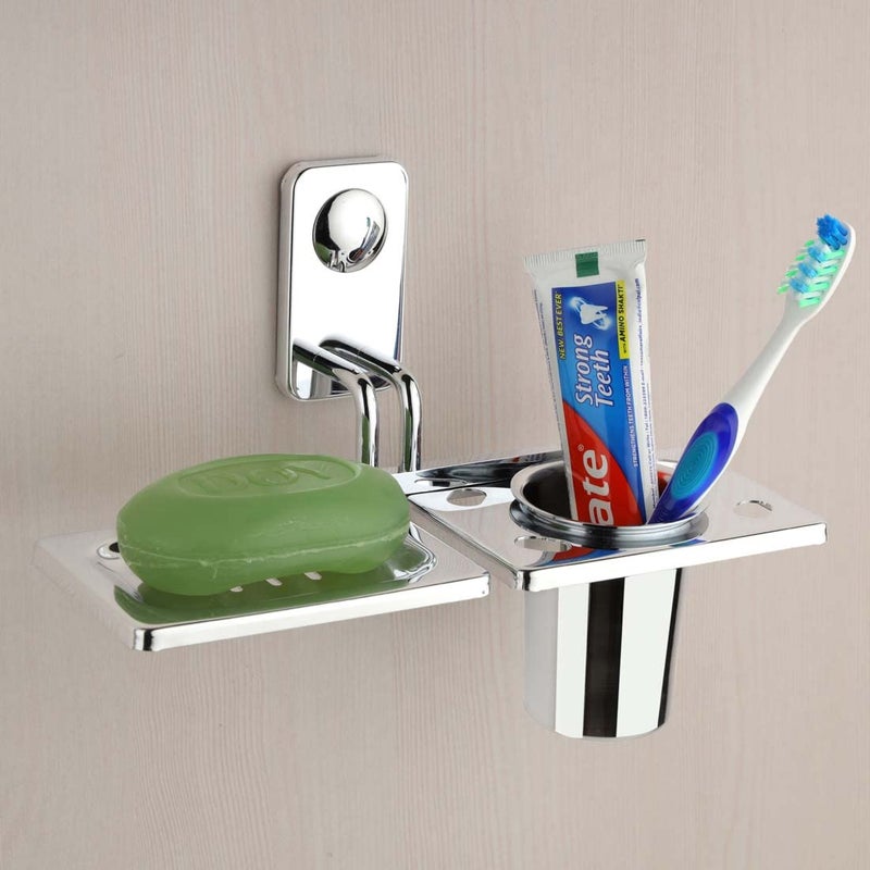 Ferio Stainless Steel Soap Dish with Tumbler Holder/Soap Stand/Tooth Brush Holder/Bathroom Accessories Chrome Finish(Pack of 1) - Image 1