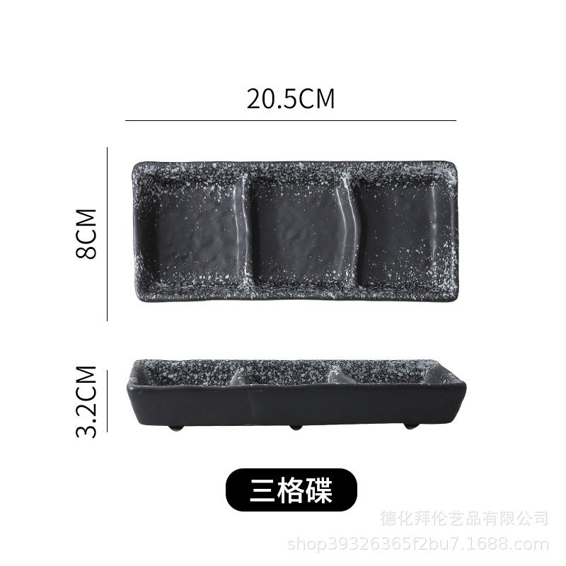 Japanese-style ceramic three-grid dish sauce dish snack dish dish rectangular sushi dish restaurant special factory wholesale Twilight Snow Three-box Disc