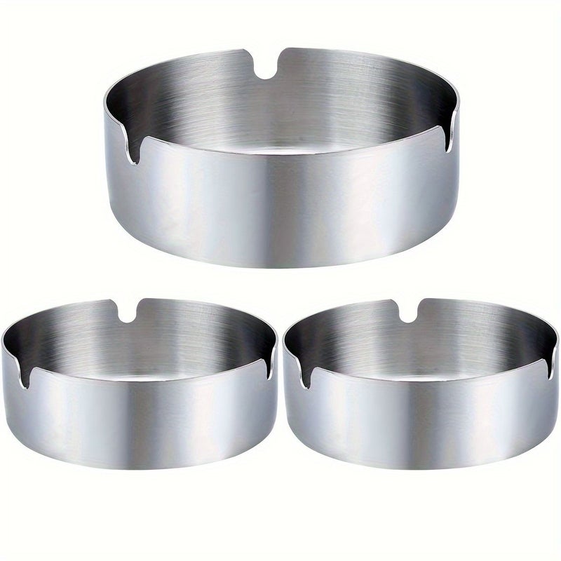 Silvery Stainless Steel Small Cigar Ashtrays Set Of 3 For Household Use - Image 1