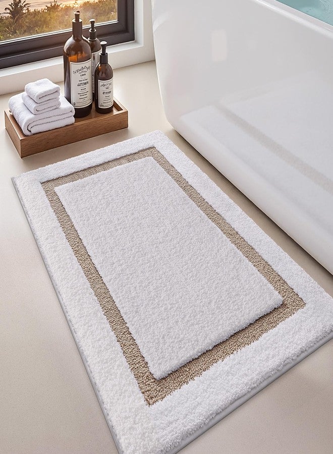 LUMI White Bath Mats for Bathroom, Non Slip Absorbent Soft Bath Rug, Fluffy Washable Classic Bathroom Rugs, Ideal for Floor, Shower Tub, Entryway, 17"x30", White and Beige - Image 1