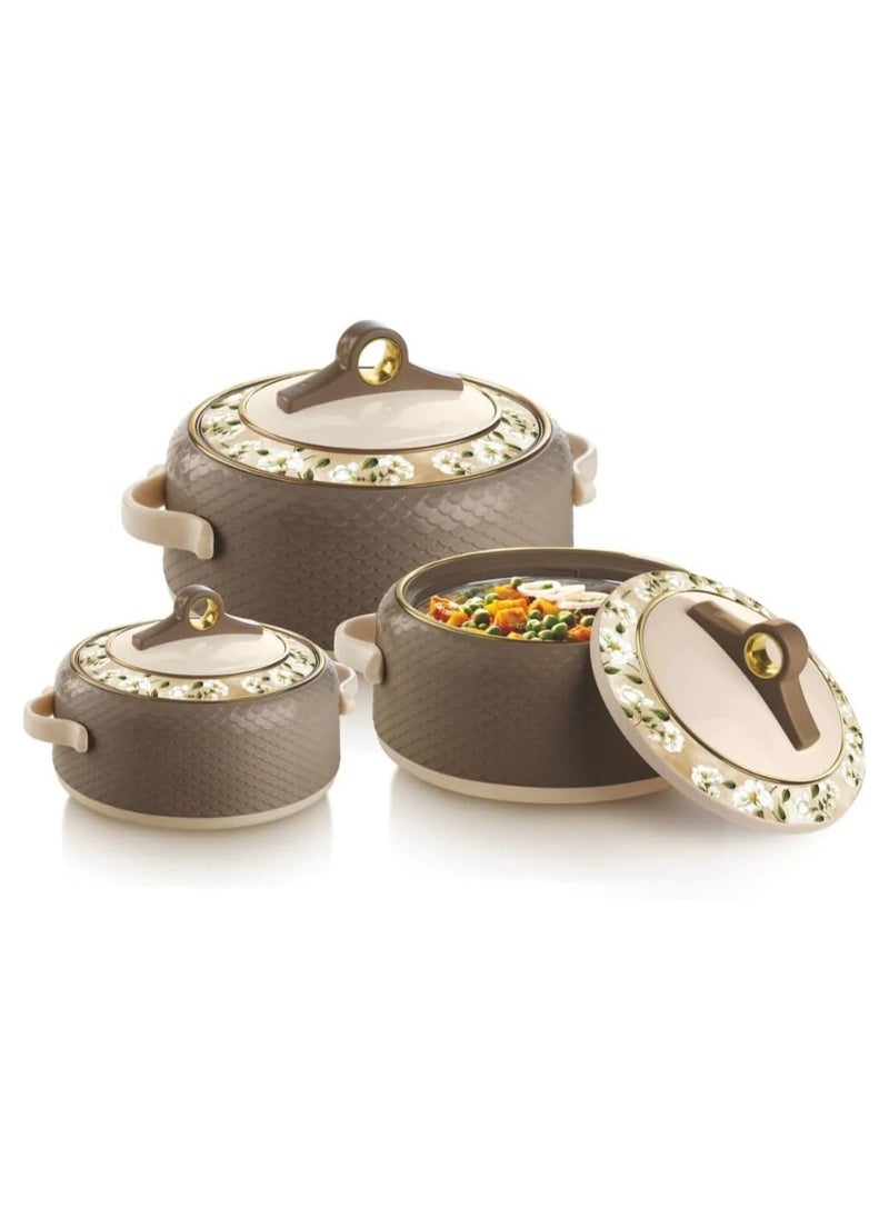 NAYASA Coral Casserole Food Warmer Stainless Steel Insulated Hotpot 3 Pc Set 1.5,2.5,3.5L  - Image 1