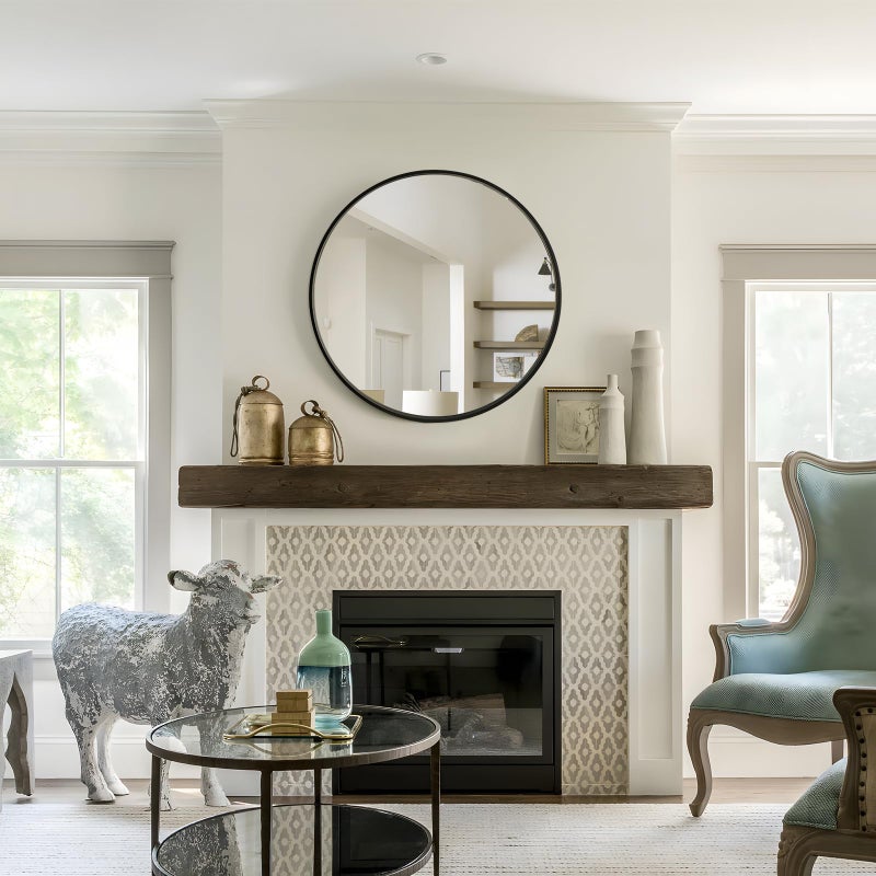 WallBeyond Round Wood Mirror, 32" Round Modern Decoration Large Circle Wall Mirror for Bathroom Living Room Bedroom Entryway, Black - Image 4