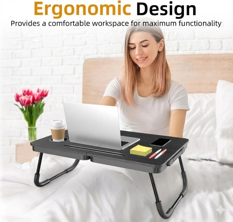 BUYIFY Foldable Laptop Bed Desk for Couch, Sofa - Large Lap Desk Tray Table with Cup Holder and Tablet Slot - Portable Notebook Stand for Eating, Writing, Studying and WFH -NEW-006 - Image 3
