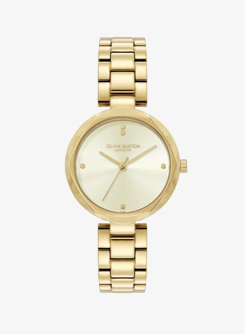 Olivia Burton Women's Quartz Watch, White Dial, Gold Stainless Steel Strap
