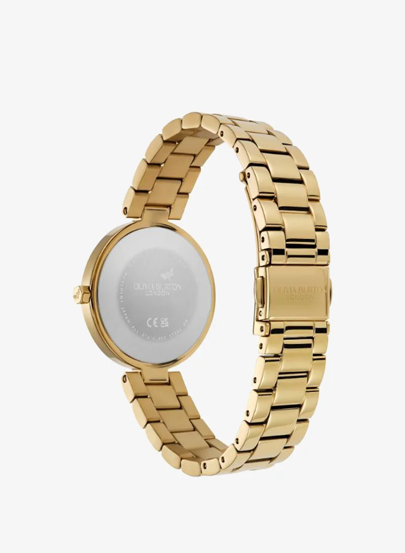 Olivia Burton Women's Quartz Watch, White Dial, Gold Stainless Steel Strap