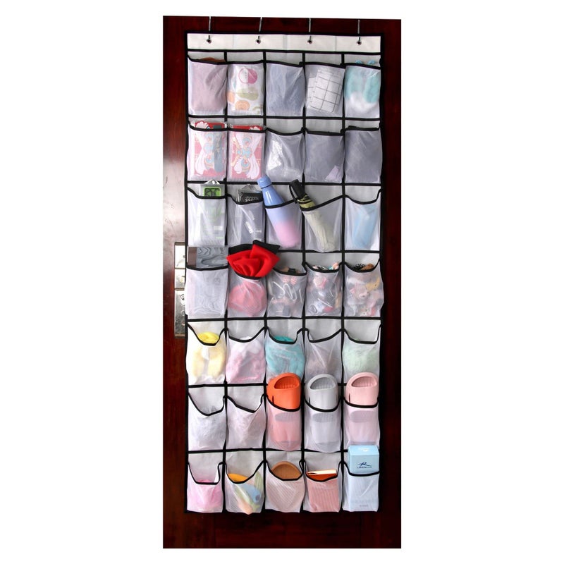 Fancial 28 Large Pockets Over The Door Shoe Organizer, Hanging Shoe Organizer for Closet, Premium Clear Shoe Rack for Door, Shoes Hanger Organizers Storage Holder for Back of Door and 4 Metal Hook White - Image 2
