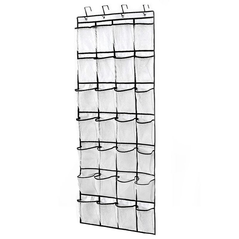 Fancial 28 Large Pockets Over The Door Shoe Organizer, Hanging Shoe Organizer for Closet, Premium Clear Shoe Rack for Door, Shoes Hanger Organizers Storage Holder for Back of Door and 4 Metal Hook White - Image 3