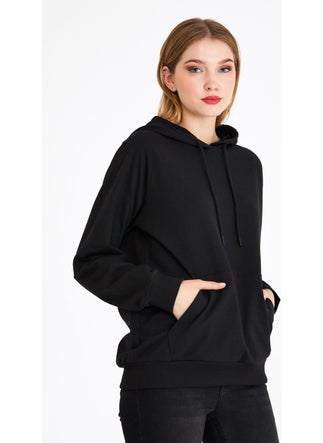 mmetalic Women's Black Hooded Basic Knitted Sweatshirt  - Image 3