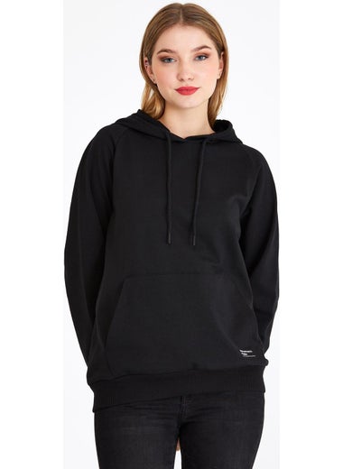 mmetalic Women's Black Hooded Basic Knitted Sweatshirt  - Image 1