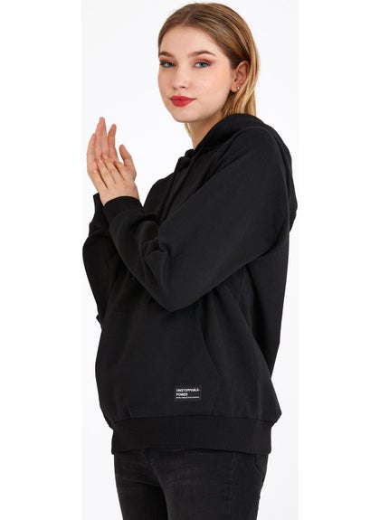 mmetalic Women's Black Hooded Basic Knitted Sweatshirt  - Image 4