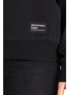 mmetalic Women's Black Hooded Basic Knitted Sweatshirt  - Image 5